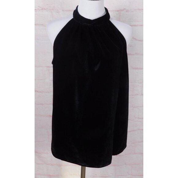 LOFT Black Velvet Halter Top M Sleeveless High Neck Blouse NWT Holiday - Picture 2 of 13